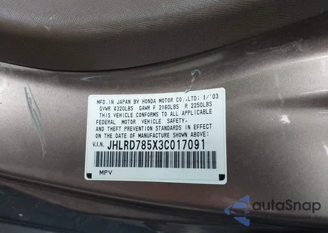 2003 Honda Cr-V Lx из США, поврежденный, VIN JHLRD785X3C017091